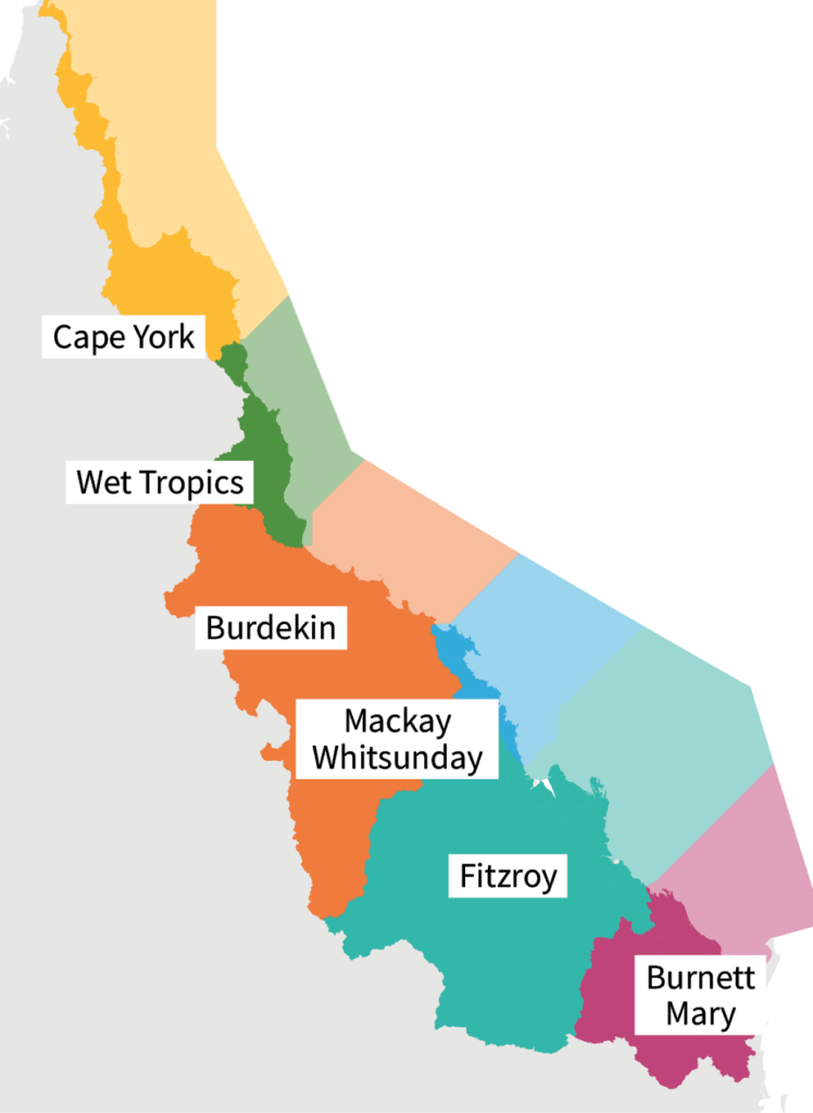 Map of the NRM regions in the Great Barrier Reef catchment area